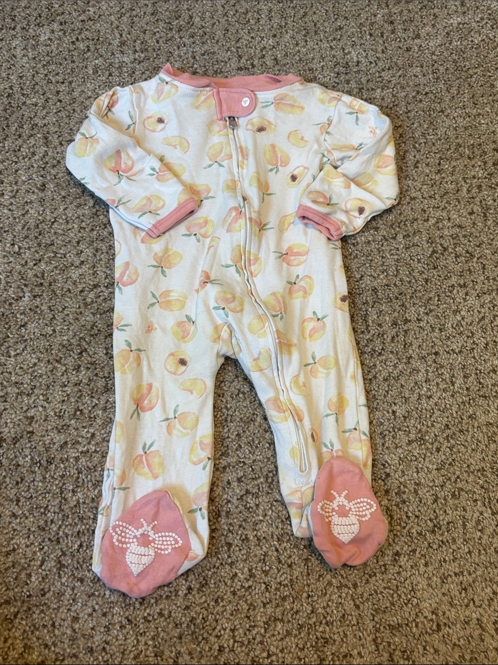 Burt’s Bees Baby 100% Organic Cotton One Piece Footed Zip Up Size 0-3 Mo Peaches